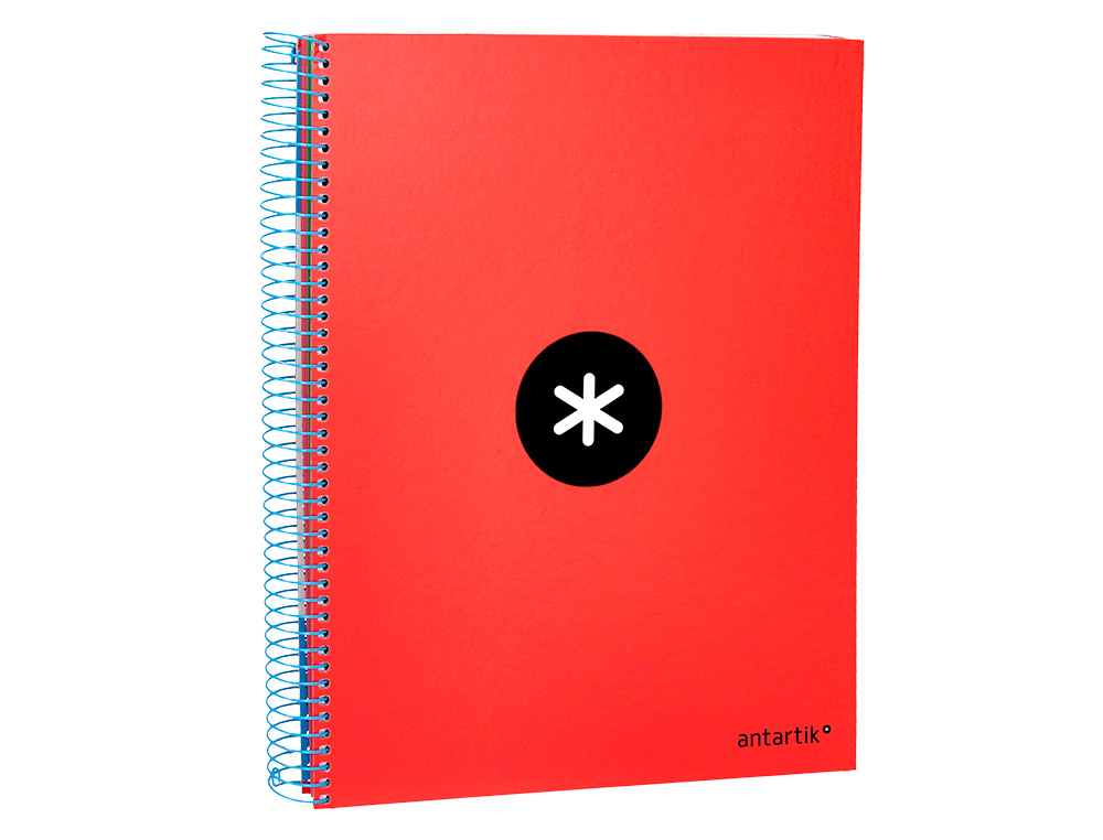 CAHIER SPIRALE ANTARTIK A4 240P 90G COUVERTURE REMBORDEE QUADRILLAGE 5MM 4 TROUS       COIL-LOCK COLORIS ROUGE