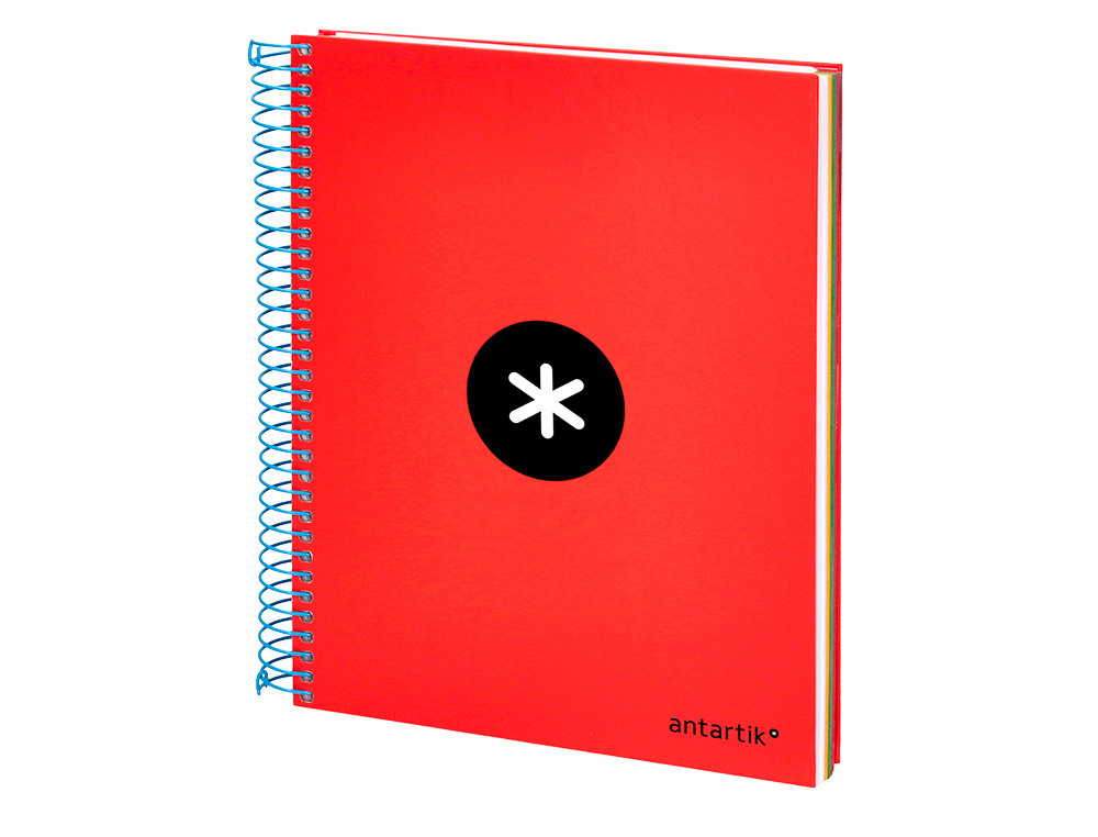 CAHIER SPIRALE ANTARTIK A5 240P 90G COUVERTURE REMBORDEE QUADRILLAGE 5MM 6 TROUS       COIL-LOCK COLORIS ROUGE