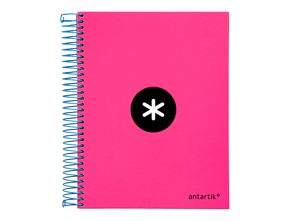 CAHIER SPIRALE ANTARTIK A5 240P 90G COUVERTURE REMBORDEE QUADRILLAGE 5MM 6 TROUS       COIL-LOCK COLORIS ROSE FLUO