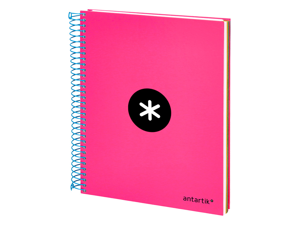 CAHIER SPIRALE ANTARTIK A5 240P 90G COUVERTURE REMBORDEE QUADRILLAGE 5MM 6 TROUS       COIL-LOCK COLORIS ROSE FLUO