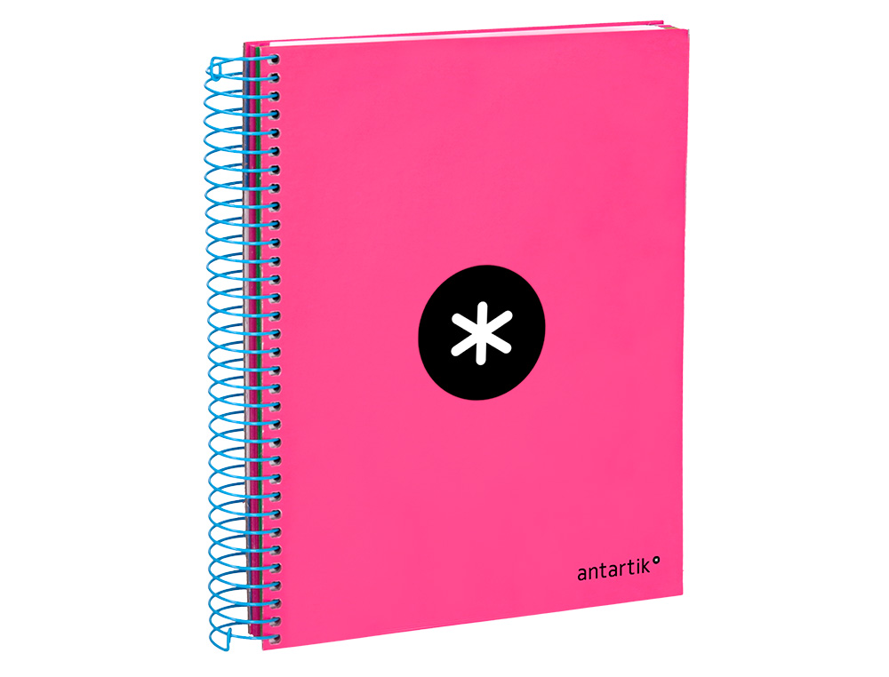 CAHIER SPIRALE ANTARTIK A5 240P 90G COUVERTURE REMBORDEE QUADRILLAGE 5MM 6 TROUS       COIL-LOCK COLORIS ROSE FLUO