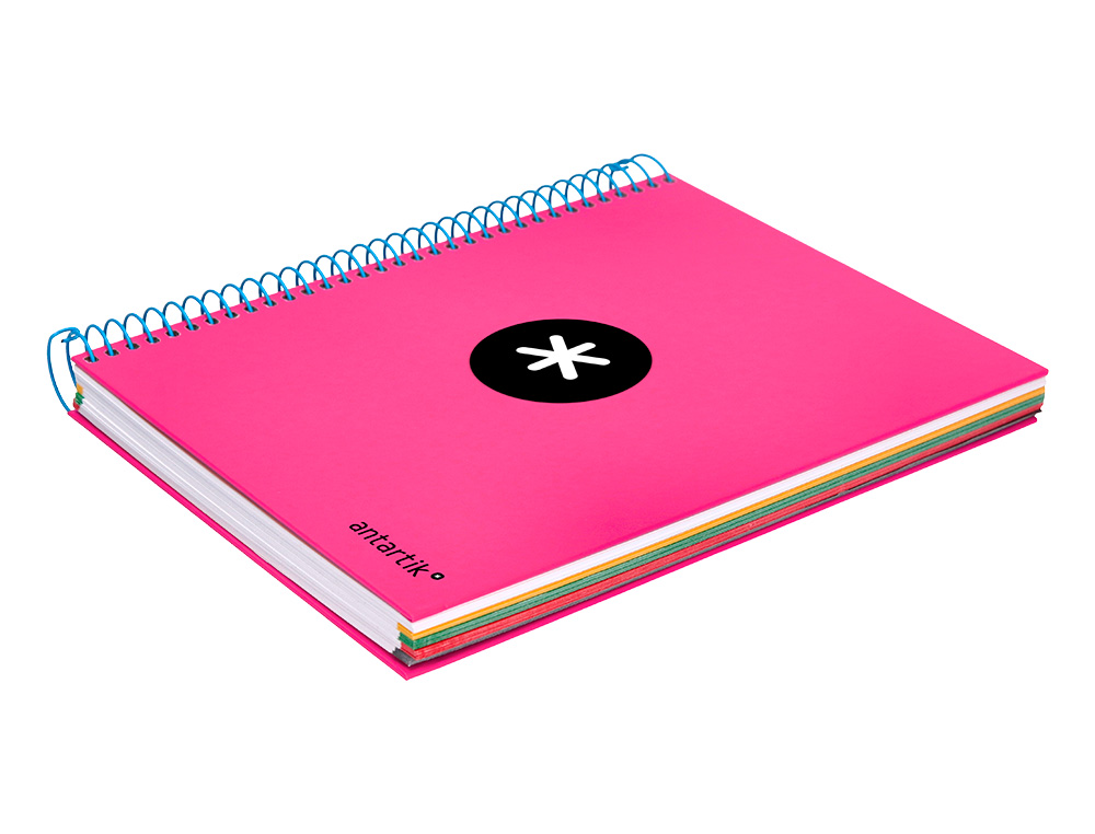 CAHIER SPIRALE ANTARTIK A5 240P 90G COUVERTURE REMBORDEE QUADRILLAGE 5MM 6 TROUS       COIL-LOCK COLORIS ROSE FLUO
