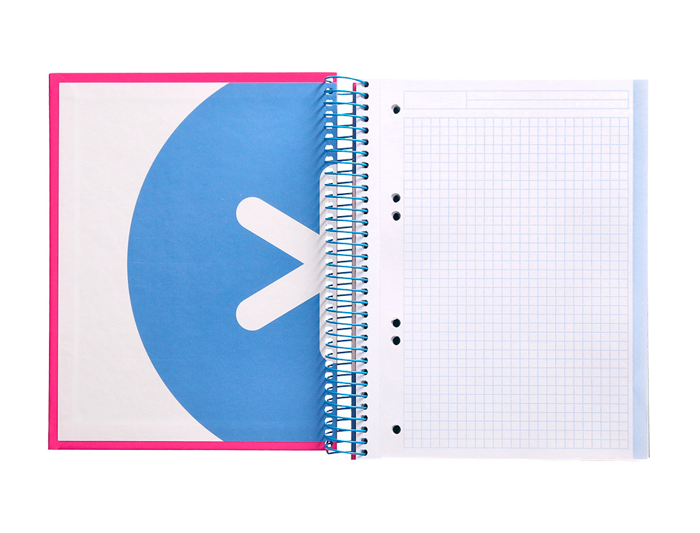 CAHIER SPIRALE ANTARTIK A5 240P 90G COUVERTURE REMBORDEE QUADRILLAGE 5MM 6 TROUS       COIL-LOCK COLORIS ROSE FLUO