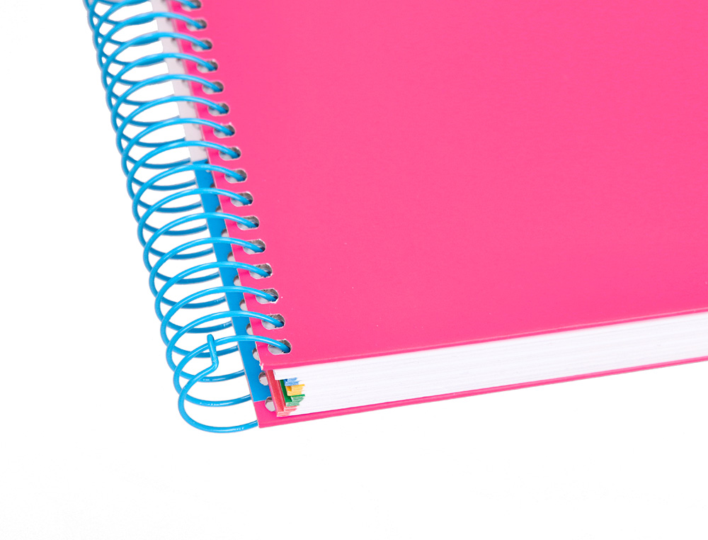 CAHIER SPIRALE ANTARTIK A5 240P 90G COUVERTURE REMBORDEE QUADRILLAGE 5MM 6 TROUS       COIL-LOCK COLORIS ROSE FLUO