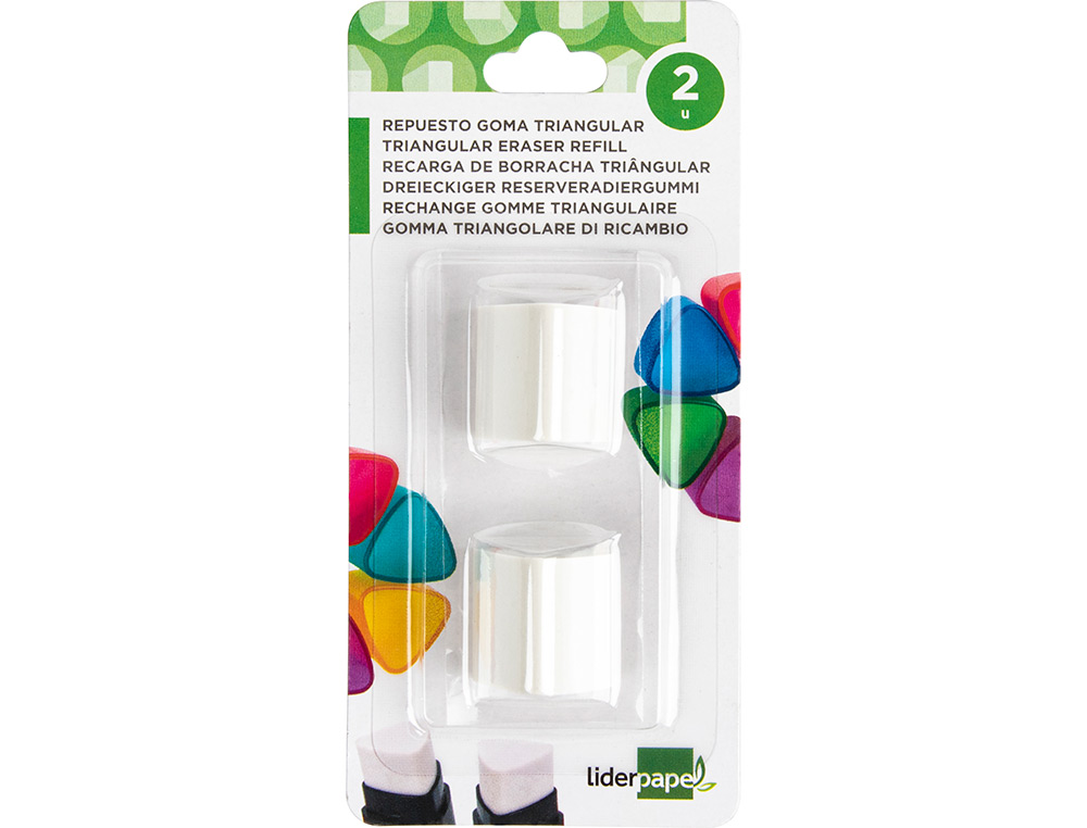 RECHARGE GOMME TAILLE-CRAYONS LIDERPAPEL TRIANGULAIRE SANS PVC BLISTER 2 UNITÉS