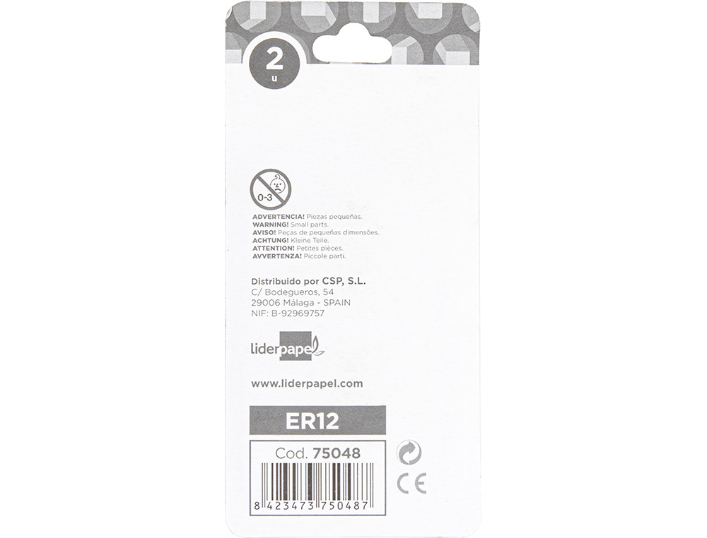 RECHARGE GOMME TAILLE-CRAYONS LIDERPAPEL TRIANGULAIRE SANS PVC BLISTER 2 UNITÉS