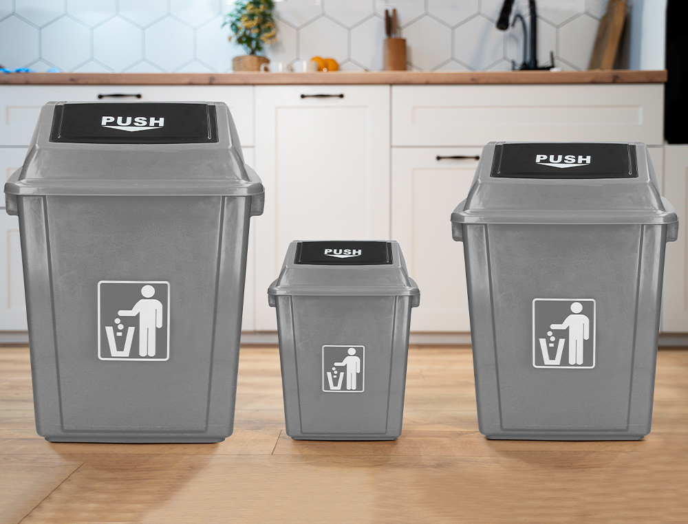 POUBELLE Q-CONNECT PLASTIQUE COUVERCLE BASCULANT OUVERTURE FACILE 2 POIGNES 40L 410X280X610MM COLORIS GRIS