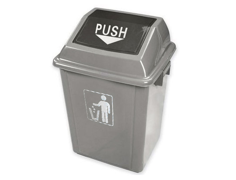 POUBELLE Q-CONNECT PLASTIQUE COUVERCLE BASCULANT OUVERTURE FACILE 2 POIGNES 40L 410X280X610MM COLORIS GRIS