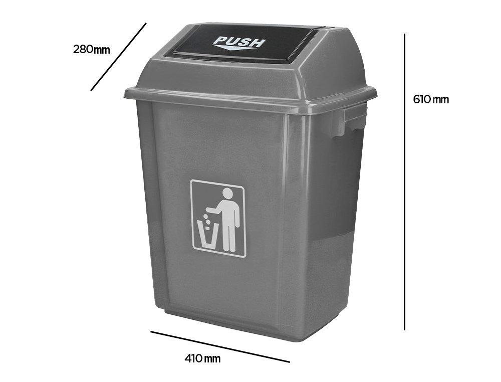 POUBELLE Q-CONNECT PLASTIQUE COUVERCLE BASCULANT OUVERTURE FACILE 2 POIGNES 40L 410X280X610MM COLORIS GRIS