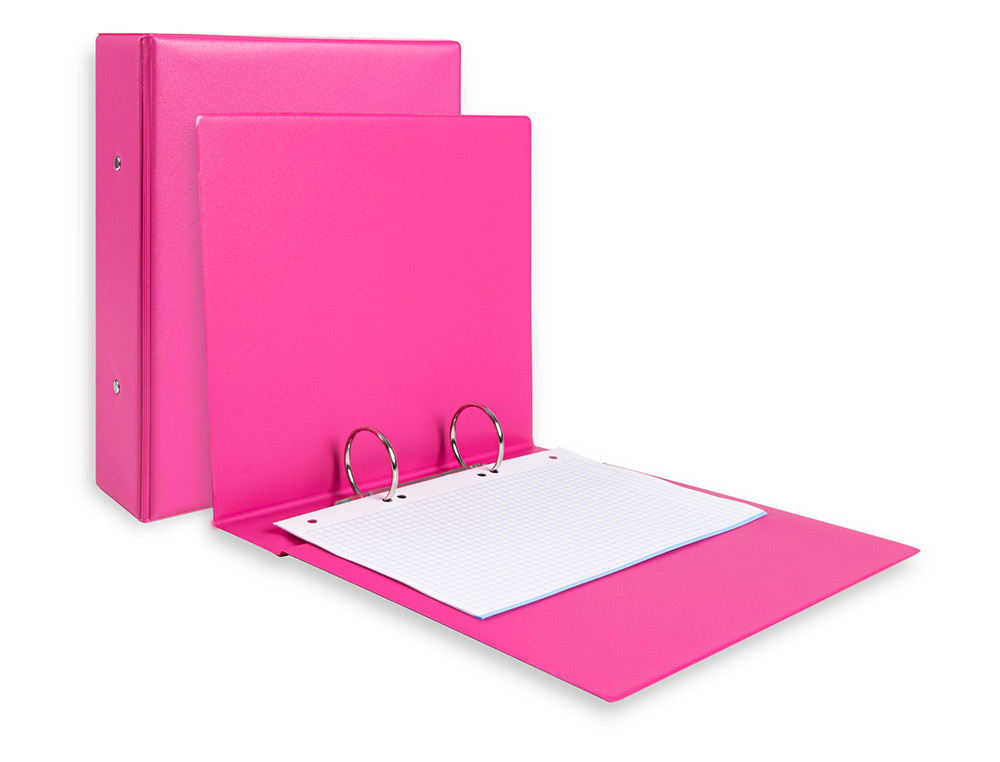 CLASSEUR LIDERPAPEL 2 ANNEAUX RONDS 40MM A5 CARTON REMBORD PVC COLORIS FUCHSIA