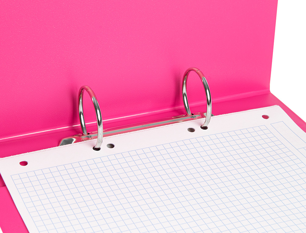 CLASSEUR LIDERPAPEL 2 ANNEAUX RONDS 40MM A5 CARTON REMBORD PVC COLORIS FUCHSIA
