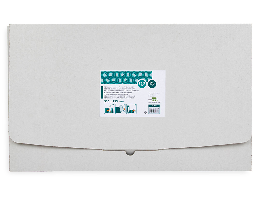 COUVRE-LIVRES LIDERPAPEL N29 PVC TRANSPARENT 13/100E 285X530MM AVEC RABAT ADHSIF ADAPTABLE