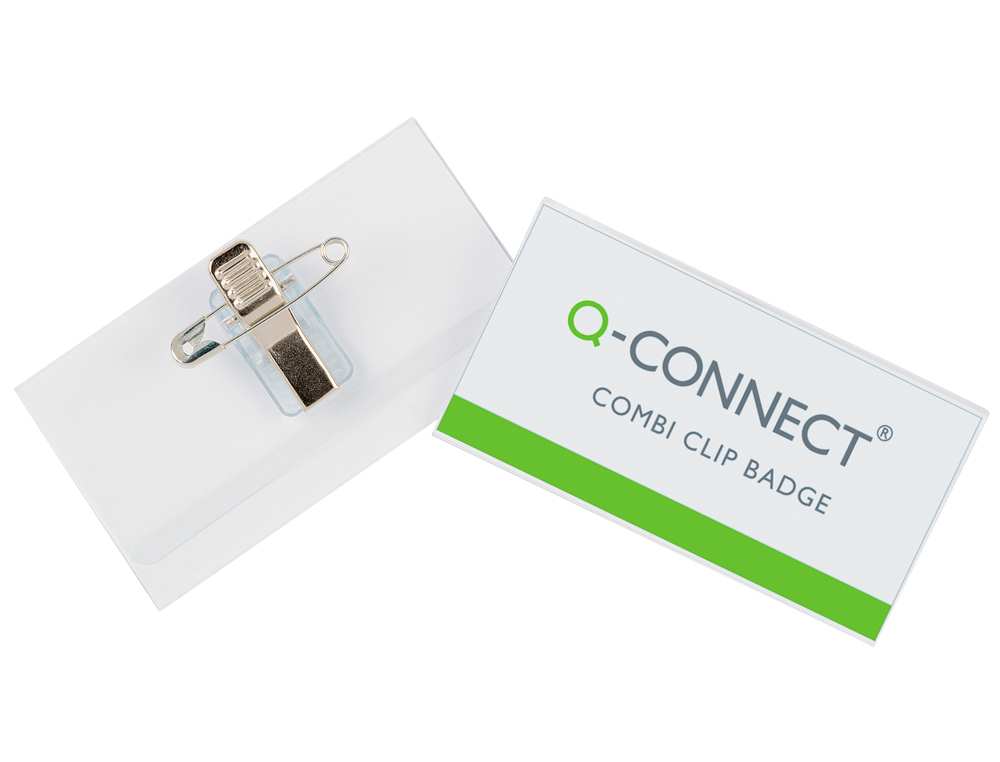 BADGE Q-CONNECT PVC RIGIDE TRANSPARENT PINCE OU PINGLE FORMAT 40X75MM CARTE VISITE