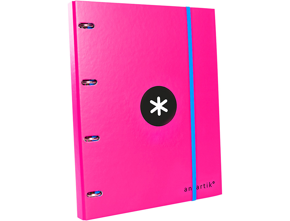 CLASSEUR ANTARTIK 4 ANNEAUX RONDS 25MM A4 CARTON REMBORD FEUILLETS MOBILES QUADRILLAGE 5MM COLORIS ROSE