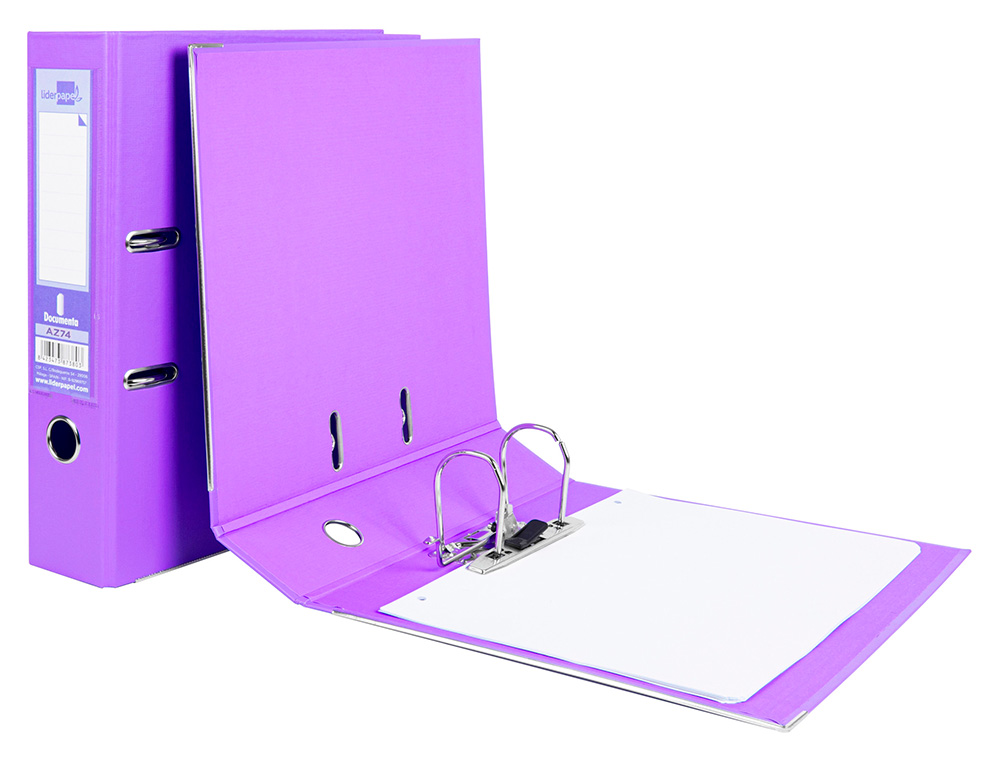 CLASSEUR LEVIER LIDERPAPEL A4 DOCUMENTA CARTON REMBORD 1,9MM DOS 75MM RADO MTALLIQUE COLORIS LILAS