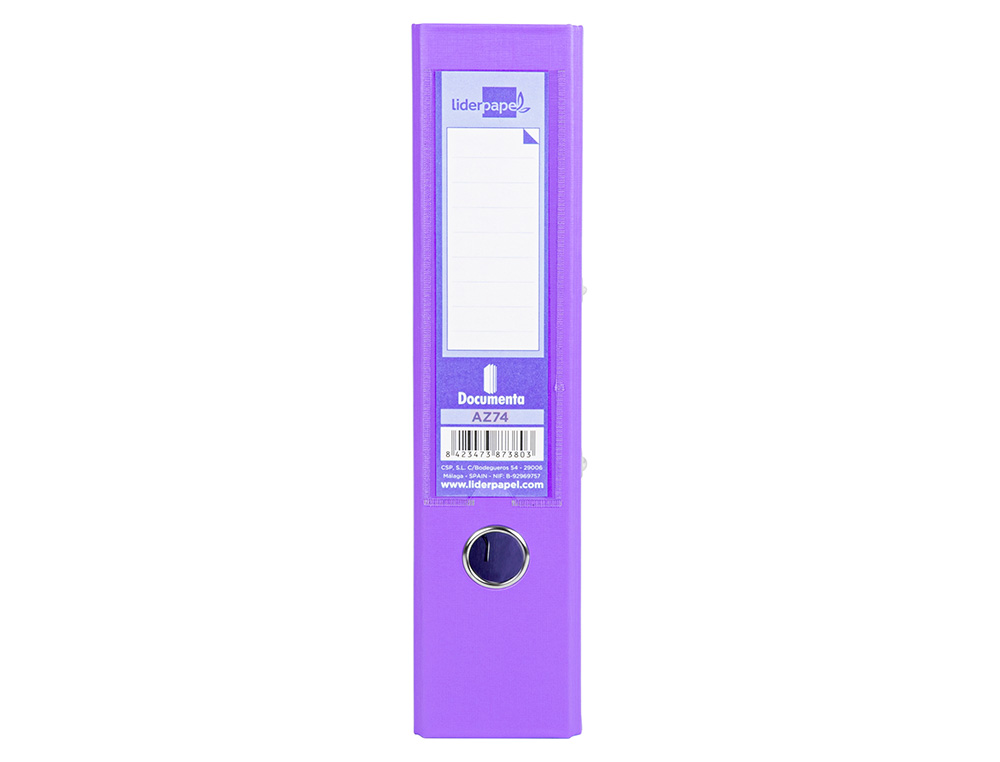 CLASSEUR LEVIER LIDERPAPEL A4 DOCUMENTA CARTON REMBORD 1,9MM DOS 75MM RADO MTALLIQUE COLORIS LILAS