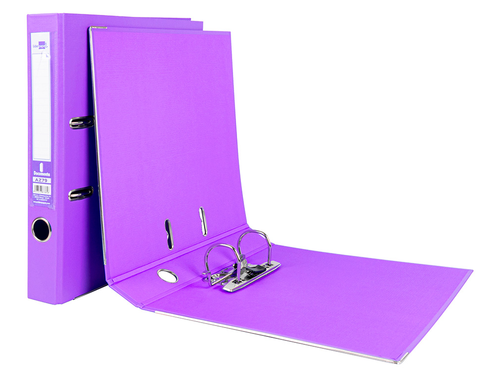 CLASSEUR LEVIER LIDERPAPEL A4 DOCUMENTA CARTON REMBORD 1,9MM DOS 52MM RADO MTALLIQUE COLORIS LILAS