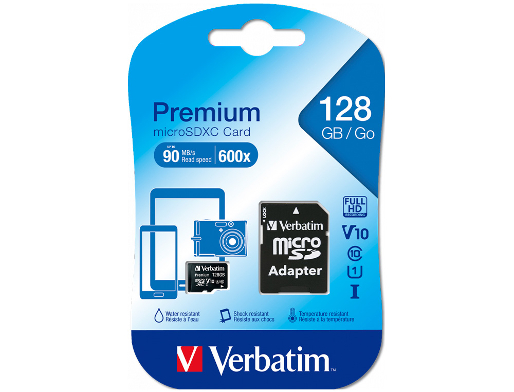 MICRO SDHC VERBATIM 128GB CLASSE 10 AVEC ADAPTATEUR     IDEAL VIDEOS QUALITE CINEMA   HD 3D VITESSE ECRITURE