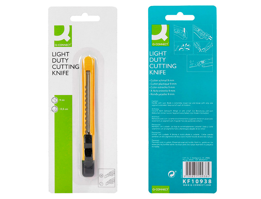 CUTTER XD-04 Q-CONNECT LAME RETRACTABLE INTERCHANGEABLE EN ACIER 9MM PREDECOUPEE FREIN DE SECURITE CURSEUR AUTOBLOQUANT