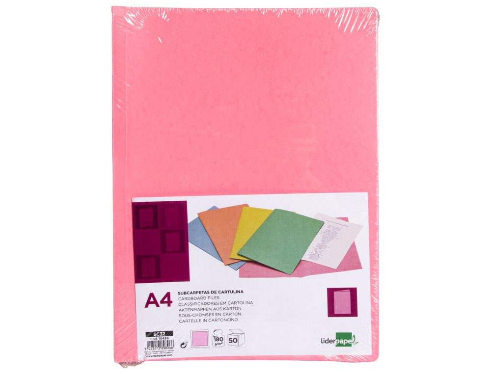 SOUS-CHEMISE LIDERPAPEL PAPIER CARTONNE 180G/M2       310X230MM DOCUMENT A4 COLORIS ROSE PASTEL