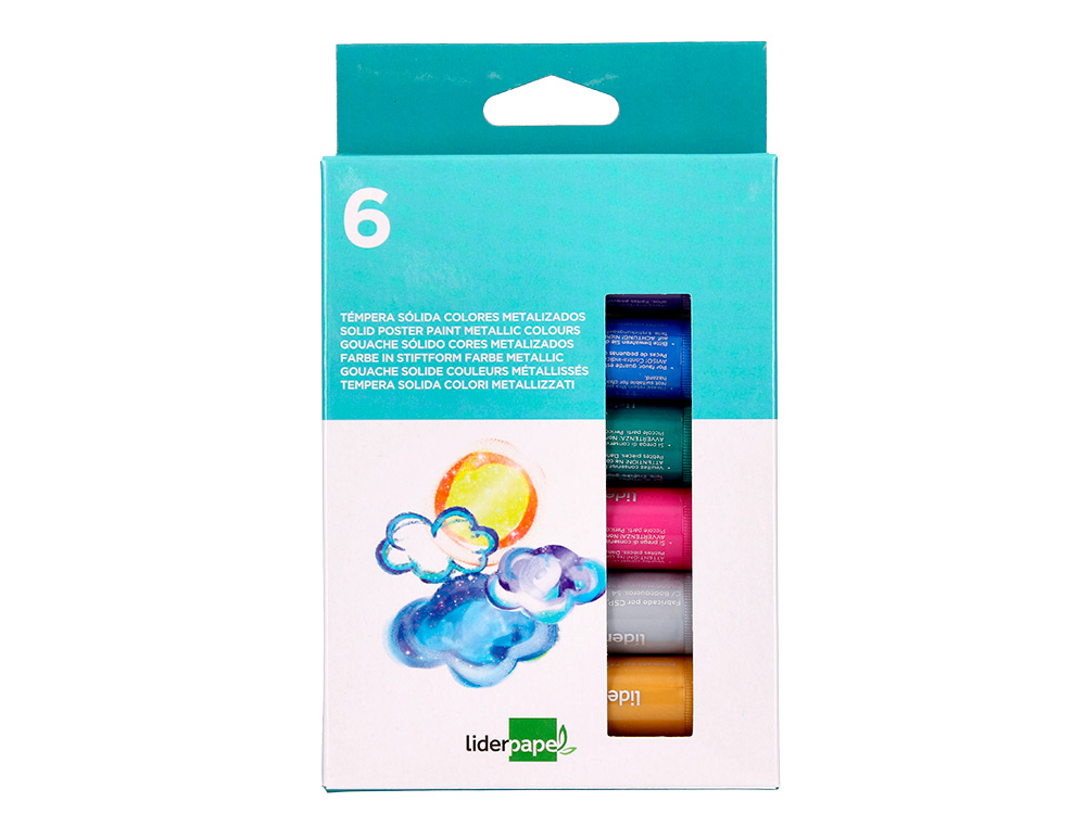 GOUACHE LIDERPAPEL SOLIDE BATON DE 10GR SANS SOLVANT SECHAGE RAPIDE COLORIS ASSORTIS BOITE DE 6 UNITES