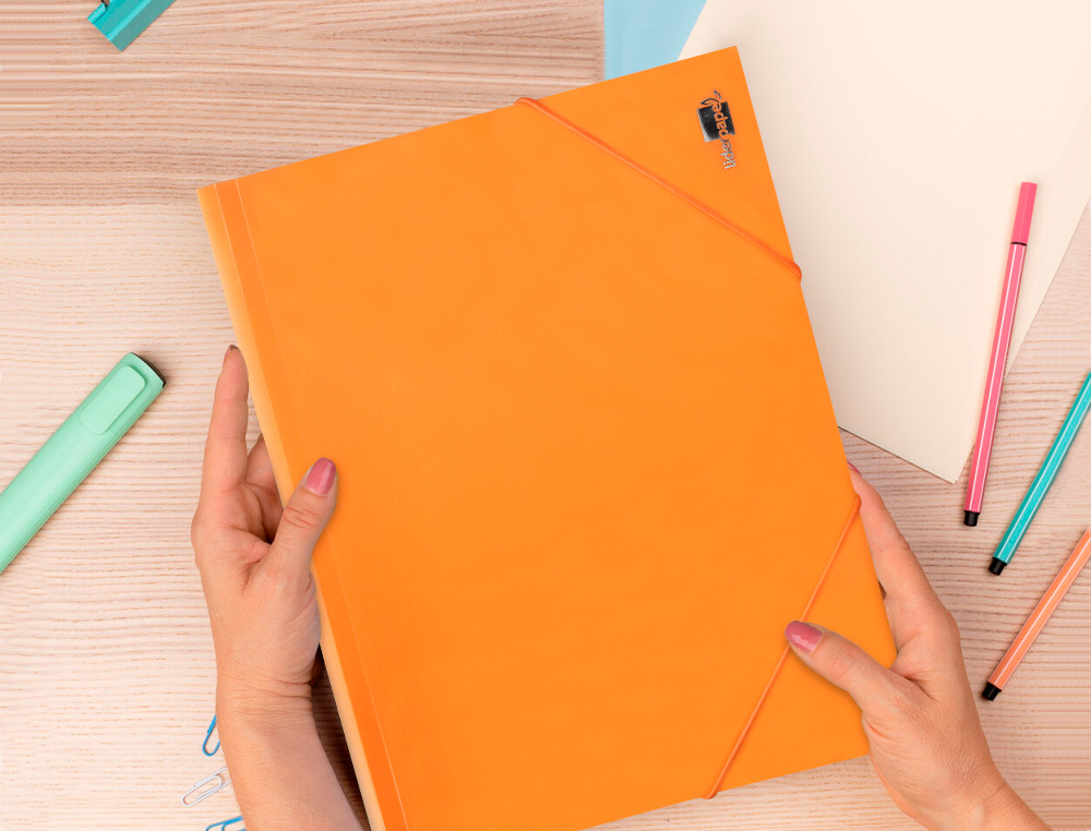 CHEMISE LIDERPAPEL POLYPROPYLENE DOS FLEXIBLE A4 210X297MM 4/10E 3 RABATS 100F ELASTIQUE ORANGE FLUO OPAQUE