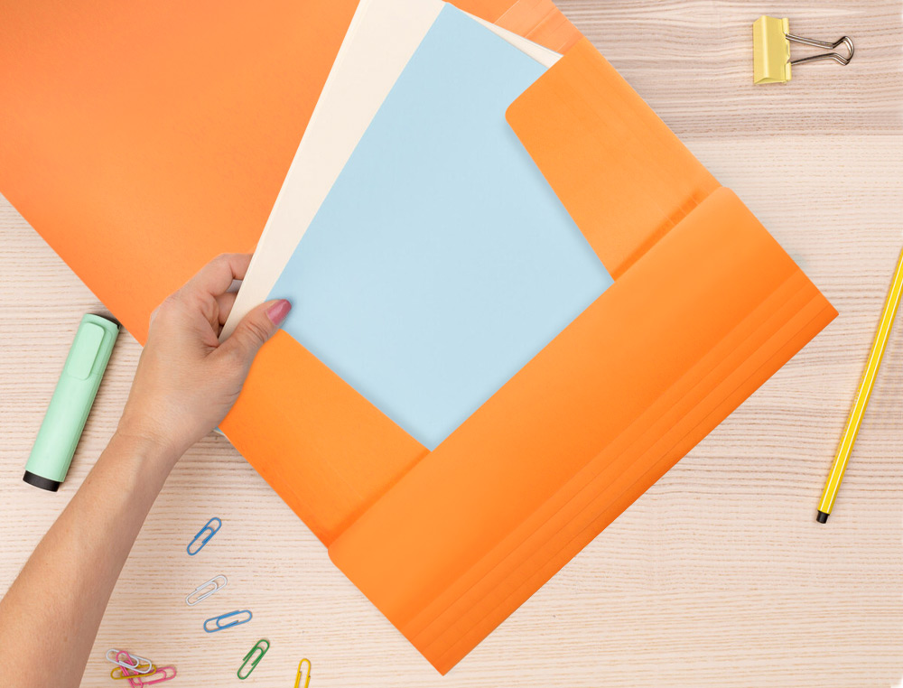 CHEMISE LIDERPAPEL POLYPROPYLENE DOS FLEXIBLE A4 210X297MM 4/10E 3 RABATS 100F ELASTIQUE ORANGE FLUO OPAQUE