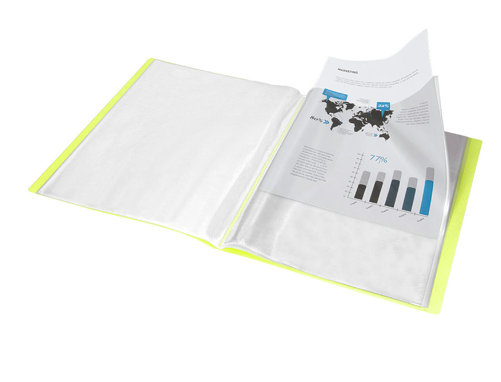 PROTEGE-DOCUMENTS LIDERPAPEL POLYPROPYLENE COUVERTURE      FLEXIBLE 10 POCHETTES FIXES   A4 210X297MM JAUNE FLUO