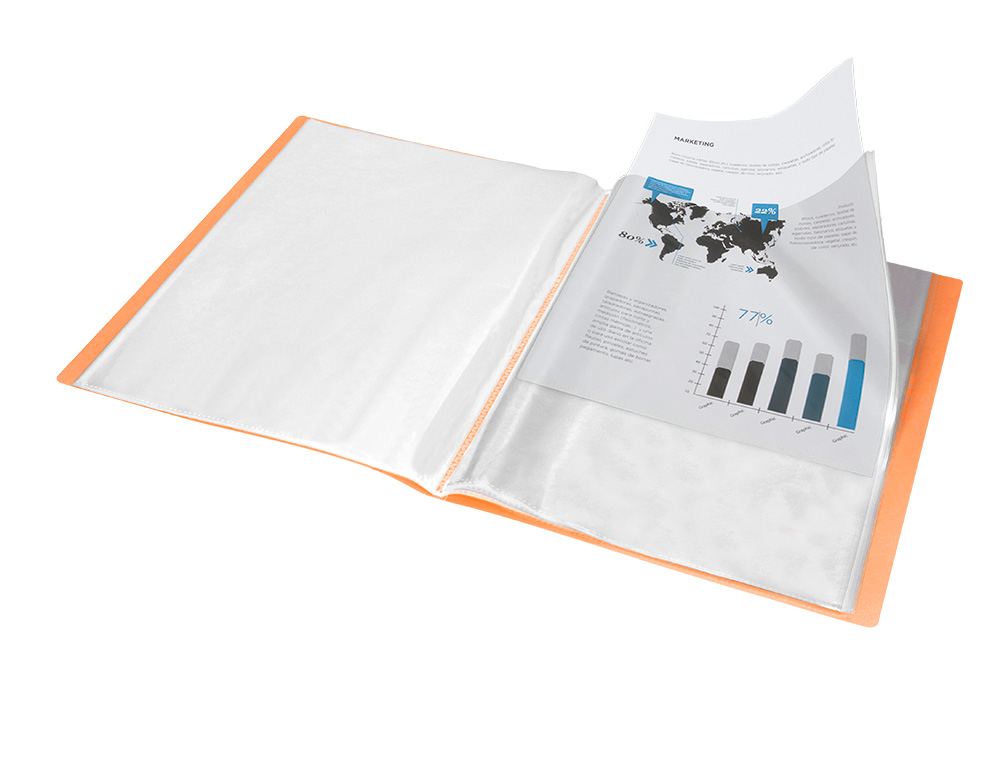 PROTEGE-DOCUMENTS LIDERPAPEL POLYPROPYLENE COUVERTURE      FLEXIBLE 10 POCHETTES FIXES   A4 210X297MM ORANGE FLUO