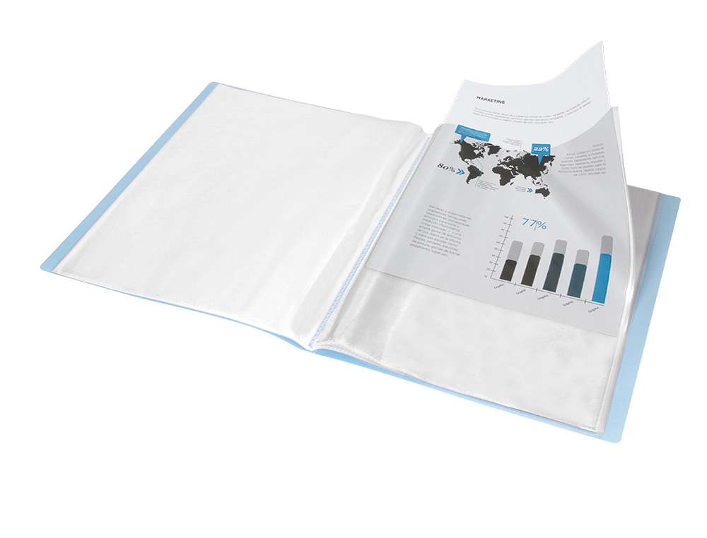 PROTEGE-DOCUMENTS LIDERPAPEL POLYPROPYLENE COUVERTURE      FLEXIBLE 10 POCHETTES FIXES   A4 210X297MM BLEU CIEL OPAQUE