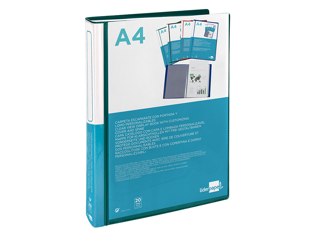 PROTEGE-DOCS LIDERPAPEL KANGOUROU PERSONNALISABLE     POLYPRO 20 POCHETTES FIXES A4 210X297MM VERT TRANSLUCIDE