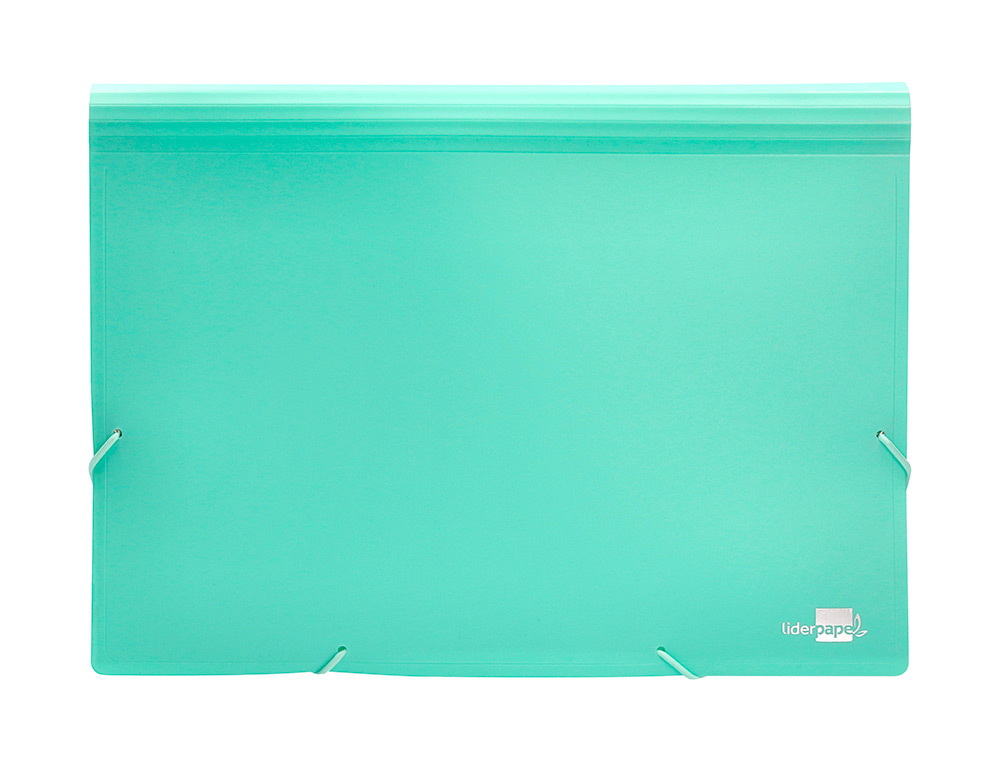 TRIEUR LIDERPAPEL POLYPRO A4 210X297MM 700 MICRONS 13 COMPARTIMENTS FERMETURE ELASTIQUE COLORIS VERT POMME OPAQUE