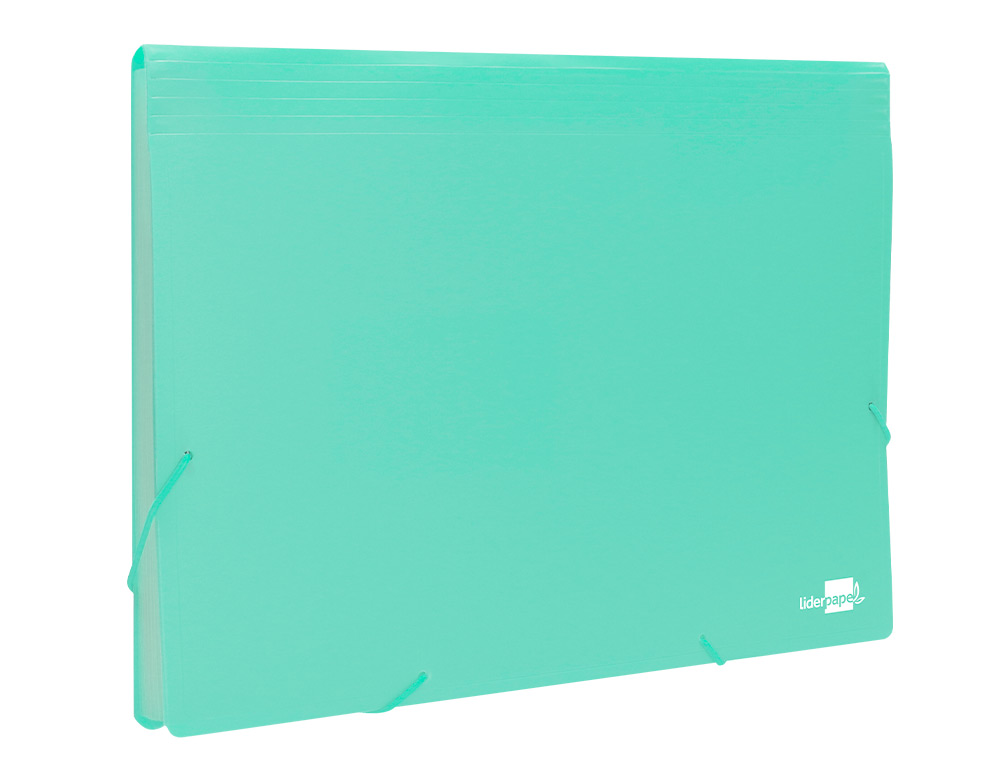 TRIEUR LIDERPAPEL POLYPRO A4 210X297MM 700 MICRONS 13 COMPARTIMENTS FERMETURE ELASTIQUE COLORIS VERT POMME OPAQUE