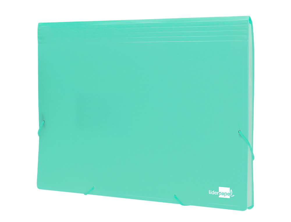 TRIEUR LIDERPAPEL POLYPRO A4 210X297MM 700 MICRONS 13 COMPARTIMENTS FERMETURE ELASTIQUE COLORIS VERT POMME OPAQUE