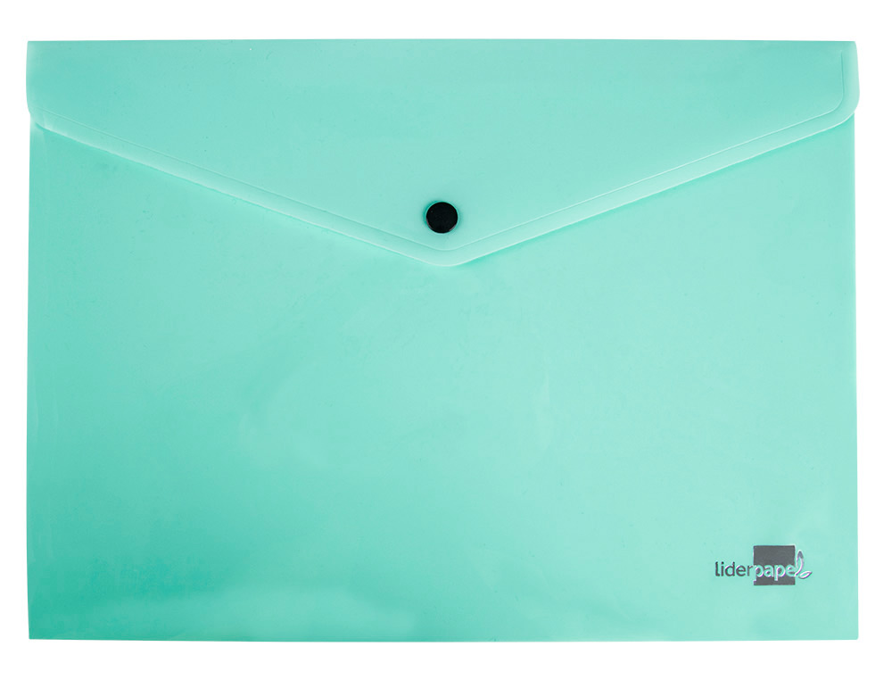 POCHETTE ENVELOPPE LIDERPAPEL POLYPROPYLENE 180 MICRONS A4  97X210MM 50F FERMETURE BOUTON VERT POMME OPAQUE