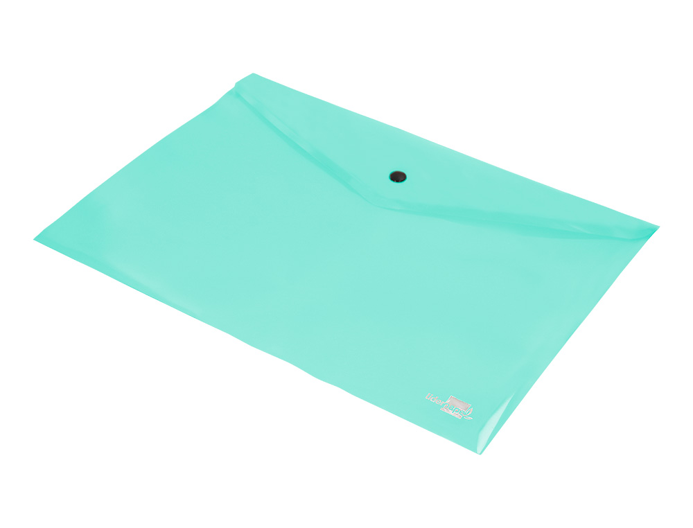 POCHETTE ENVELOPPE LIDERPAPEL POLYPROPYLENE 180 MICRONS A4  97X210MM 50F FERMETURE BOUTON VERT POMME OPAQUE