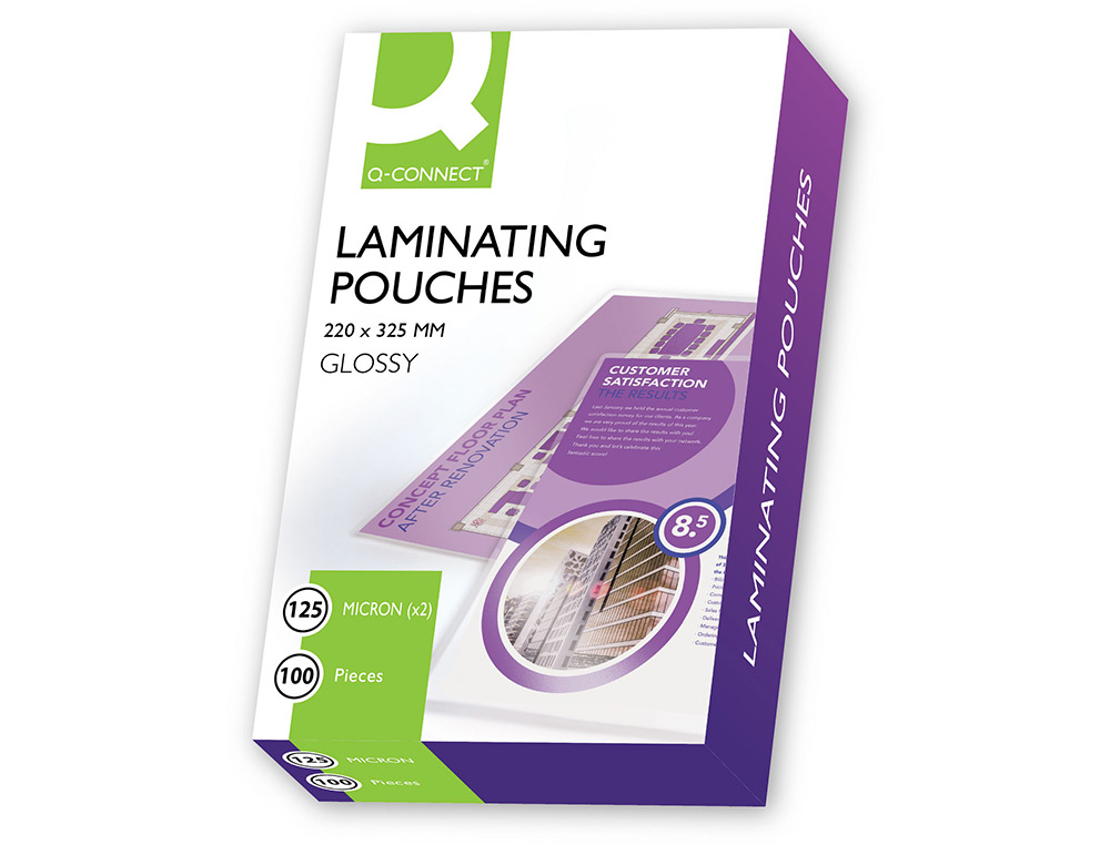 POCHETTE PLASTIFICATION Q-CONNECT À CHAUD ÉCONOMIQUE FORMAT FOLIO 325X220MM 125 MICRONS BOÎTE 100 UNITÉS
