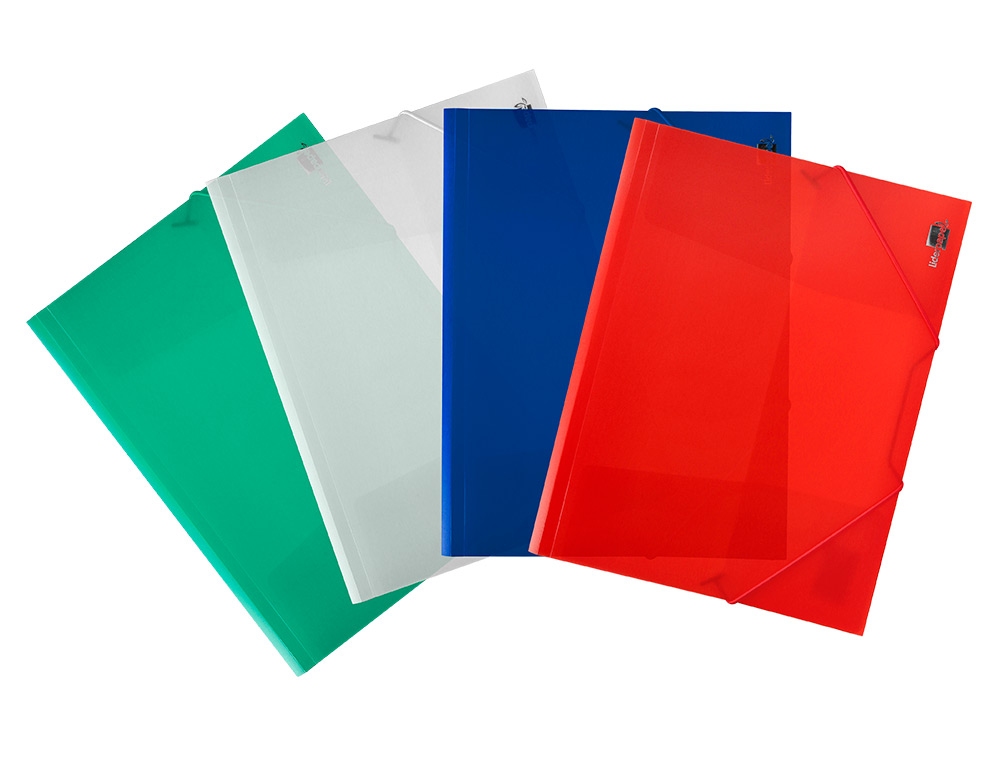 CHEMISE LIDERPAPEL POLYPROPYLNE DOS FLEXIBLE A4 210X297MM 4/10E 3 RABATS LASTIQUE 100F COLORIS BLEU TRANSLUCIDE