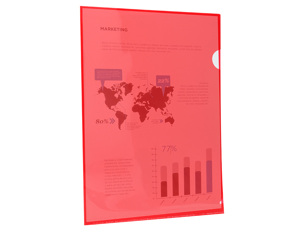 POCHETTE COIN LIDERPAPEL POLYPROPYLÈNE 180 MICRONS A4 210X297MM CAPACITÉ 20F COLORIS ROUGE TRANSPARENT