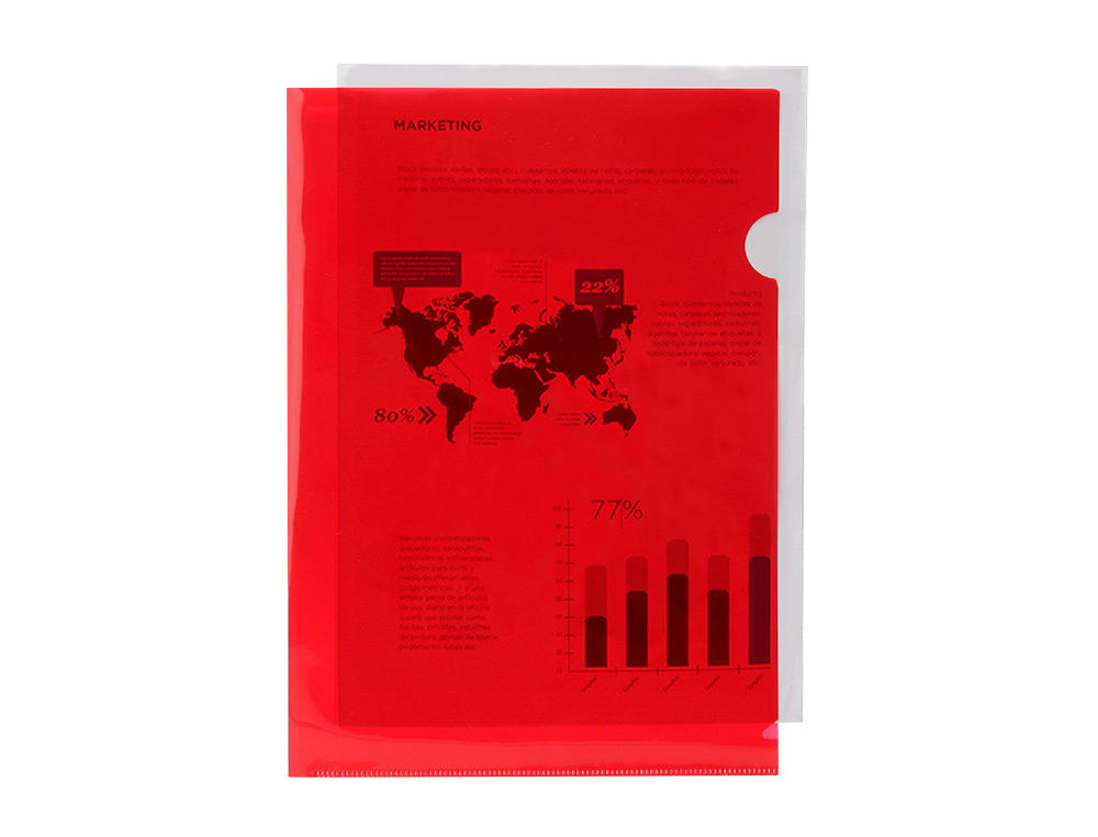POCHETTE COIN LIDERPAPEL POLYPROPYLÈNE 180 MICRONS A4 210X297MM CAPACITÉ 20F COLORIS ROUGE TRANSPARENT