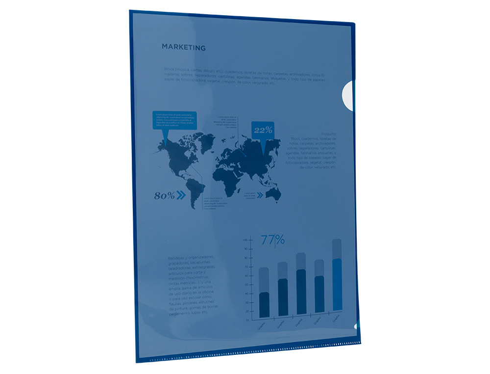 POCHETTE COIN LIDERPAPEL POLYPROPYLNE 180 MICRONS A4 210X297MM CAPACIT 20F COLORIS BLEU TRANSPARENT