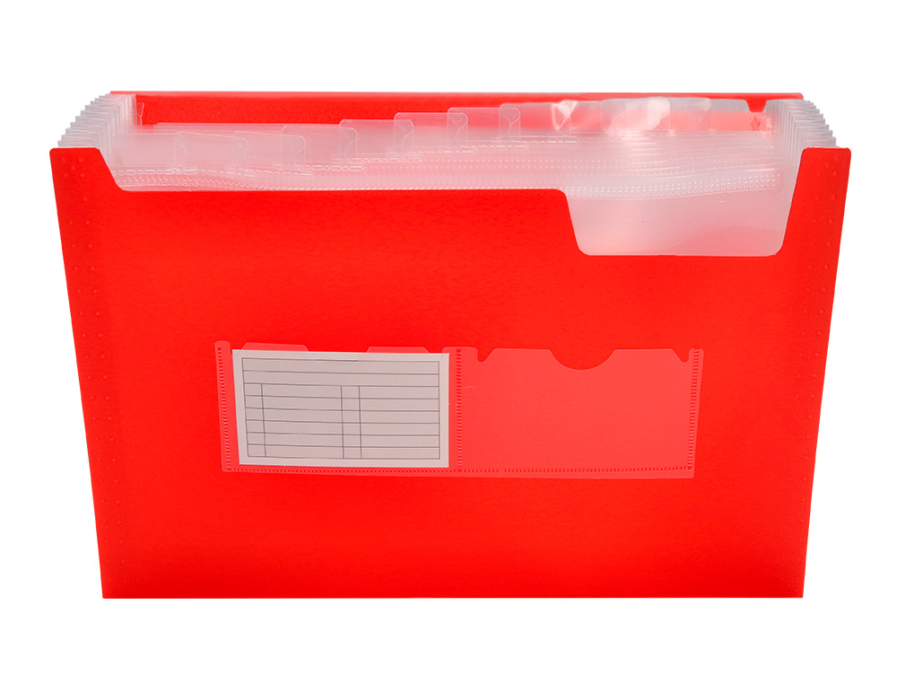 TRIEUR LIDERPAPEL POLYPROPYLNE A4 210X297MM 700 MICRONS 13 COMPARTIMENTS FERMETURE LASTIQUE TRANSLUCIDE COLORIS ROUGE