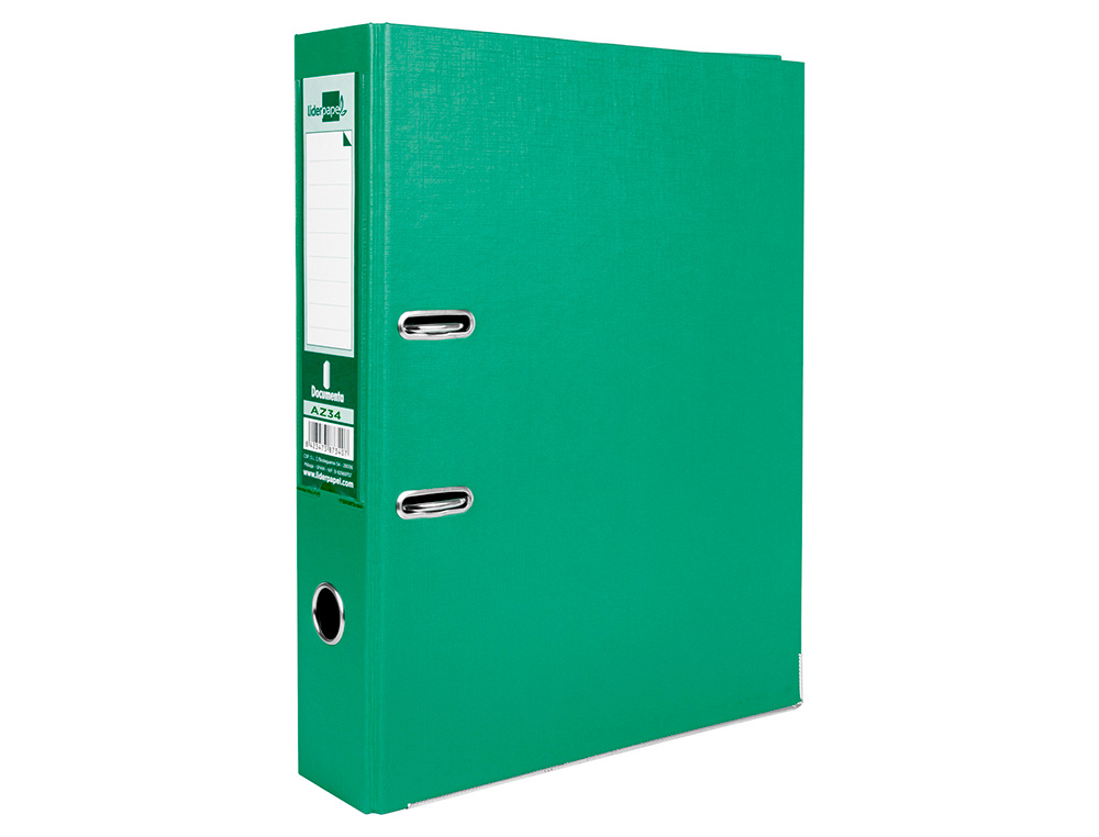 CLASSEUR LEVIER LIDERPAPEL DOCUMENTA A4+ CARTON REMBORDE DOS 75MM RADO METALLIQUE COLORIS VERT