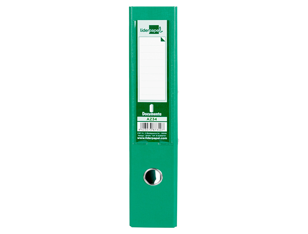 CLASSEUR LEVIER LIDERPAPEL DOCUMENTA A4+ CARTON REMBORDE DOS 75MM RADO METALLIQUE COLORIS VERT