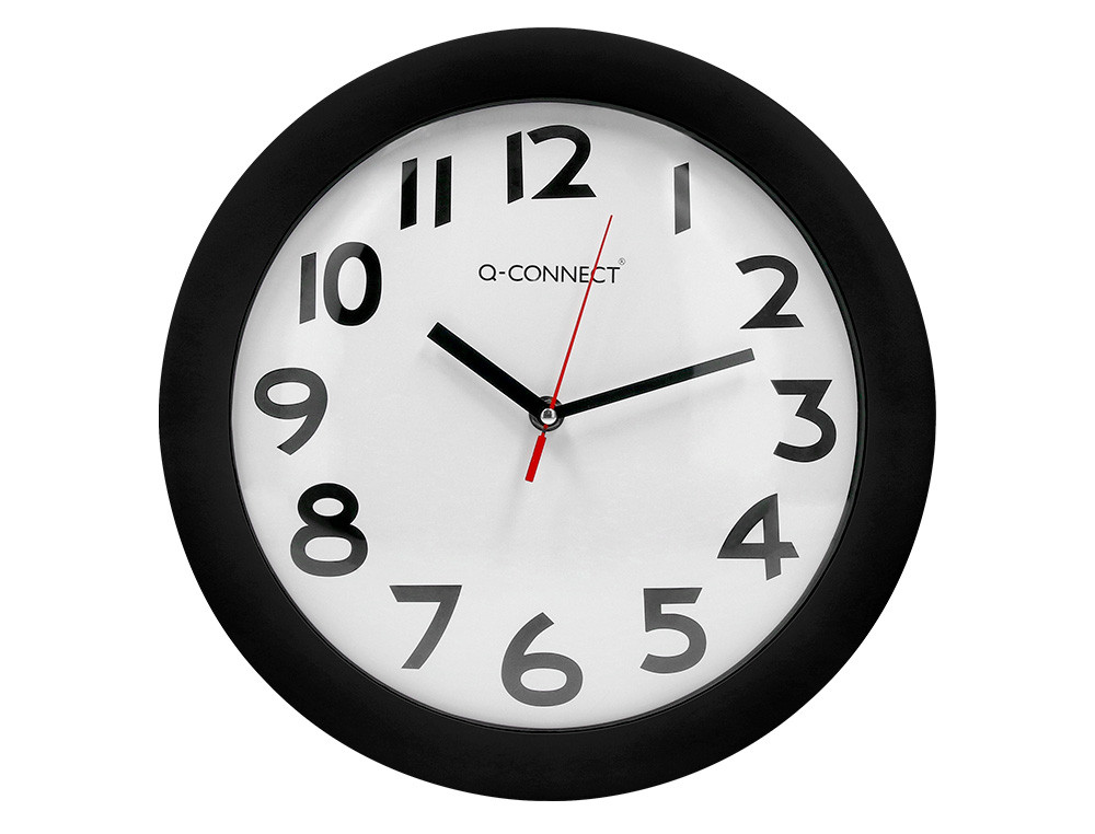 HORLOGE Q-CONNECT MURALE PLASTIQUE DESIGN ACTUEL NUMROS NOIRS FOND BLANC 1 PILE AA NON FOURNIE DIAMTRE 30CM NOIR