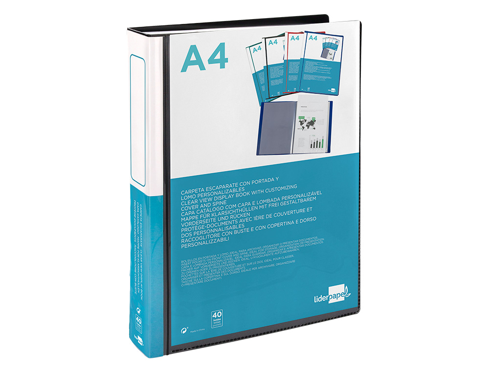 PROTGE-DOCUMENTS LIDERPAPEL PERSONNALISABLE KANGOUROU POLYPROPYLNE 40 POCHETTES FIXES A4 210X297MM COLORIS NOIR