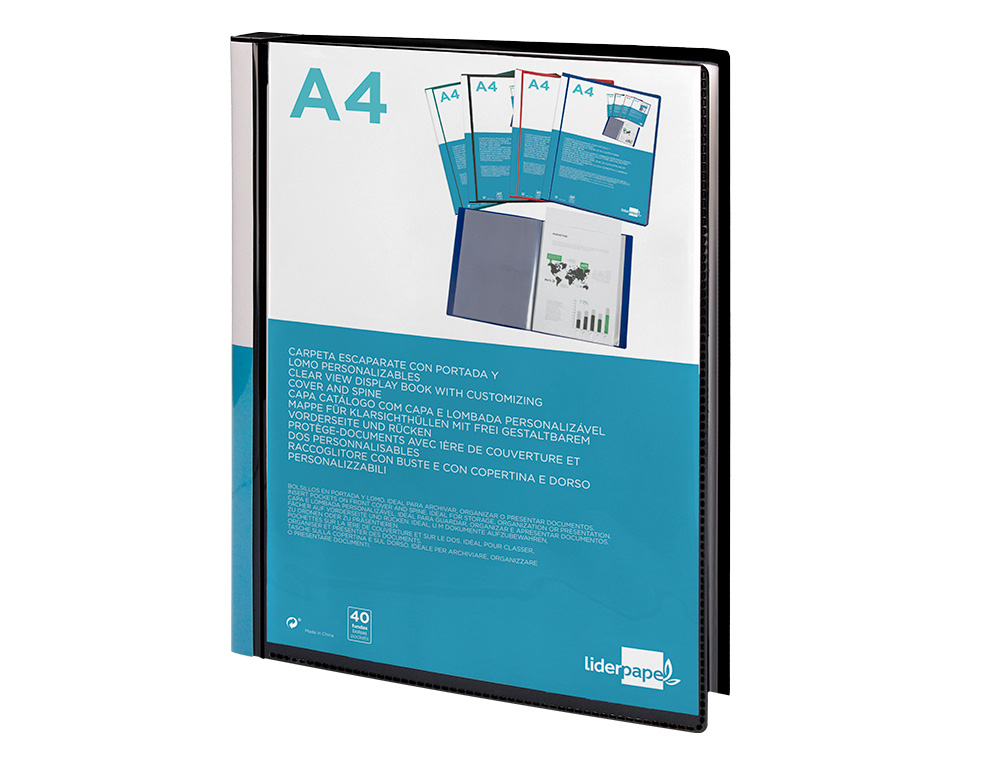 PROTGE-DOCUMENTS LIDERPAPEL PERSONNALISABLE KANGOUROU POLYPROPYLNE 40 POCHETTES FIXES A4 210X297MM COLORIS NOIR