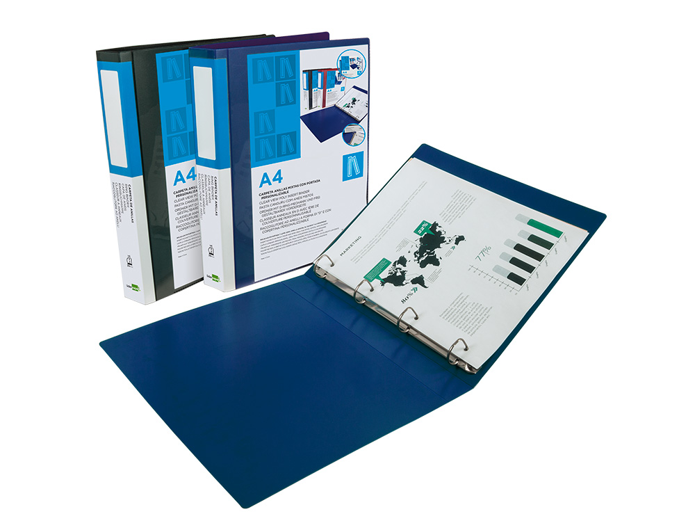 CLASSEUR KANGOUROU LIDERPAPEL 4 ANNEAUX EN D 25MM 283X320MM DOCUMENT A4 210X297MM POLYPROPYLNE COLORIS BLEU