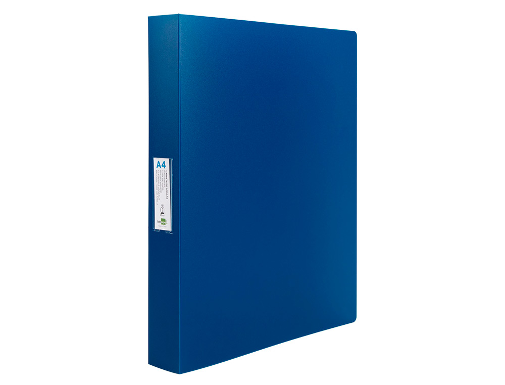 CLASSEUR LIDERPAPEL 4 ANNEAUX 25MM A4 260X315MM POLYPROPYLNE DOS 40MM PORTE-CARTES VISITE COLORIS BLEU TRANSLUCIDE