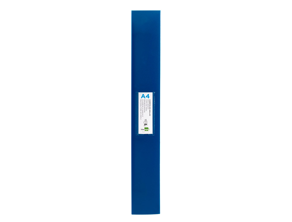 CLASSEUR LIDERPAPEL 4 ANNEAUX 25MM A4 260X315MM POLYPROPYLNE DOS 40MM PORTE-CARTES VISITE COLORIS BLEU TRANSLUCIDE